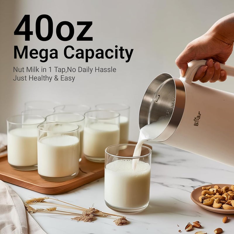 Bear 8 in 1 Nut Milk Maker Machine, 40oz/1.2L Soy Milk Maker with Self Clean/12H Delay/6H Keep Warm, One Touch Alomnd Milk Maker for Homemade Oat, Soup, Juice, Plant Based and Non Dairy Beverages - Image 5